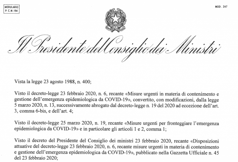 La bozza del decreto sulla 